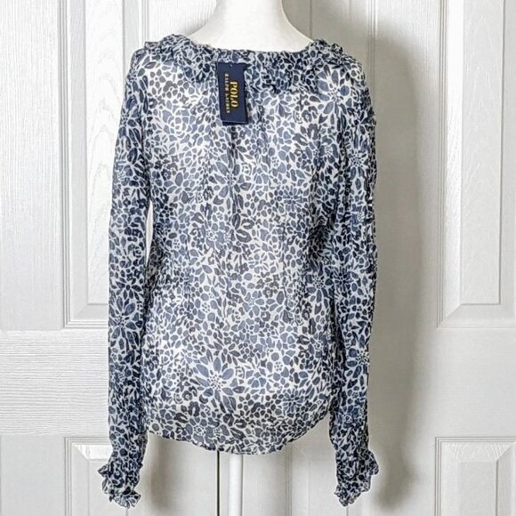 POLO RALPH LAUREN Women's Long Sleeve Blouse Top  Size 6  Blue Print NWT - Picture 2 of 6